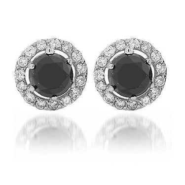 14K White Solid Gold Black Diamond Stud Earrings 6.50 Ctw